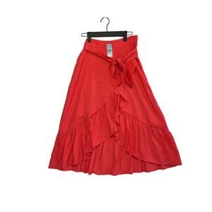 Ann Taylor Women's NWT Petite Red Hi Low Belted Skirt 4P Ruffle Tie Belt